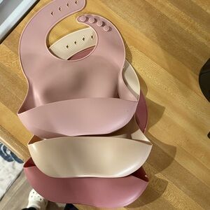 Pink and Cream Silicone Baby Bibs